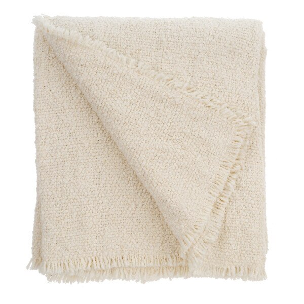 Fringed Boucle Throw Blanket - Off