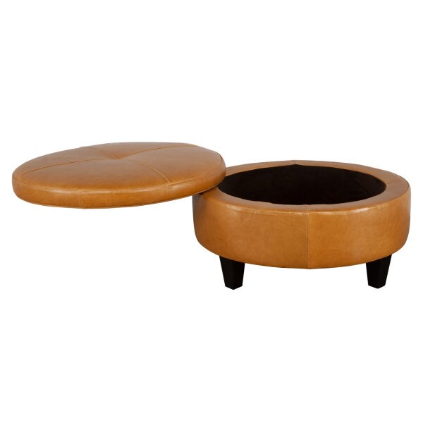 Medium Round Leather Ottoman
