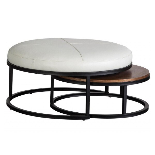 Corson Black Metal Leather Nesting Ottoman Casalife Corson Black Metal Leather Nesting, Black Ottoman Nesting Coffee Table